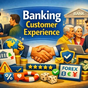 Banking Customer Experience course image with bank staff, customers, and service visuals