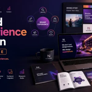 Educational banner for Brand Experience Design Advance course with branding and UX visuals