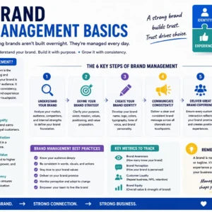 High-quality educational banner for Brand Management Basics with branding visuals