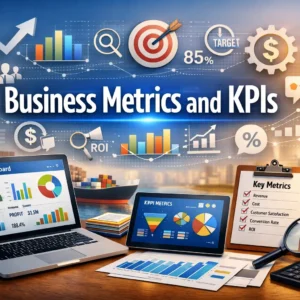 Professional Business Metrics and KPIs course image with analytics visuals
