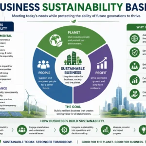 Professional business sustainability basics course design with eco-friendly visuals