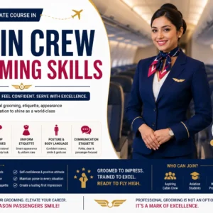 Professional Cabin Crew Grooming Skills course image with airline and grooming visuals