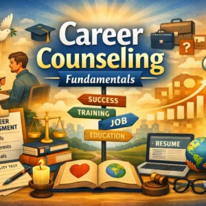 Educational banner for Career Counseling Fundamentals course showing career guidance and planning visuals