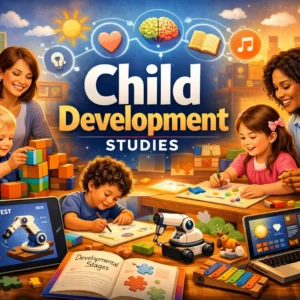 Professional Child Development Studies course image with children learning and playing