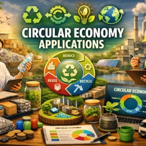 Educational banner for Circular Economy Applications course with recycling and sustainability visuals