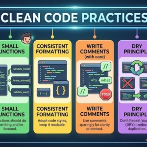 Professional course image for Clean Code Practices with coding visuals