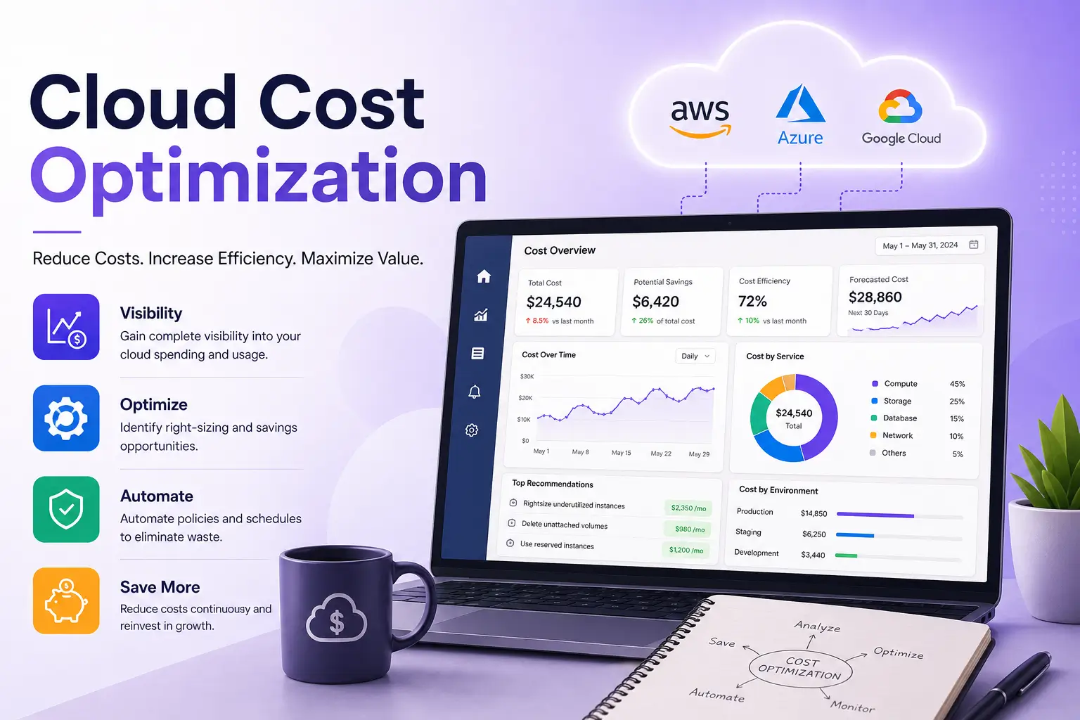 Professional Cloud Cost Optimization course image with cloud dashboards and savings visuals