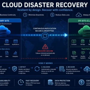 Professional course image for Cloud Disaster Recovery with cloud security visuals