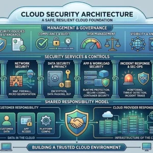 Educational banner for Cloud Security Architecture course with cloud and cybersecurity visuals