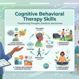 Professional Cognitive Behavioral Therapy Skills course image with therapy and mental health visuals