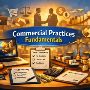 Commercial Practices Fundamentals course image showing trade, compliance, and business visuals