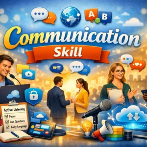 Educational banner for Communication Skill course with speaking and listening visuals