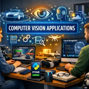 High-quality educational banner showing Computer Vision Applications course with AI and image analysis visuals