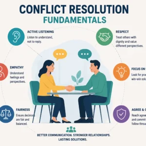 Professional Conflict Resolution Fundamentals course image with negotiation and peace visuals