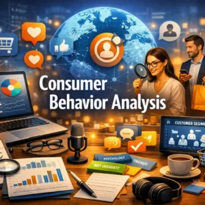 Professional Consumer Behavior Analysis course image with data charts and market insights visuals