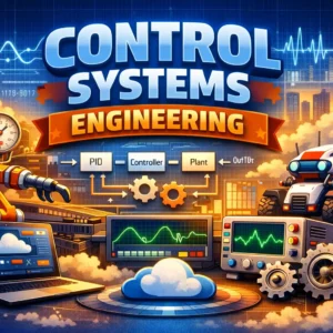 Professional course image for Control Systems Engineering with control diagrams and automation visuals