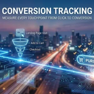Professional Conversion Tracking course banner with analytics dashboard and digital marketing visuals