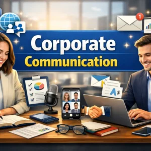 Professional course image showing Corporate Communication tools and workplace collaboration