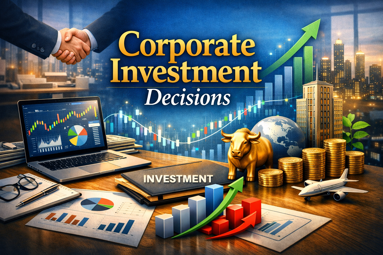 Professional course image for Corporate Investment Decisions with finance and corporate visuals