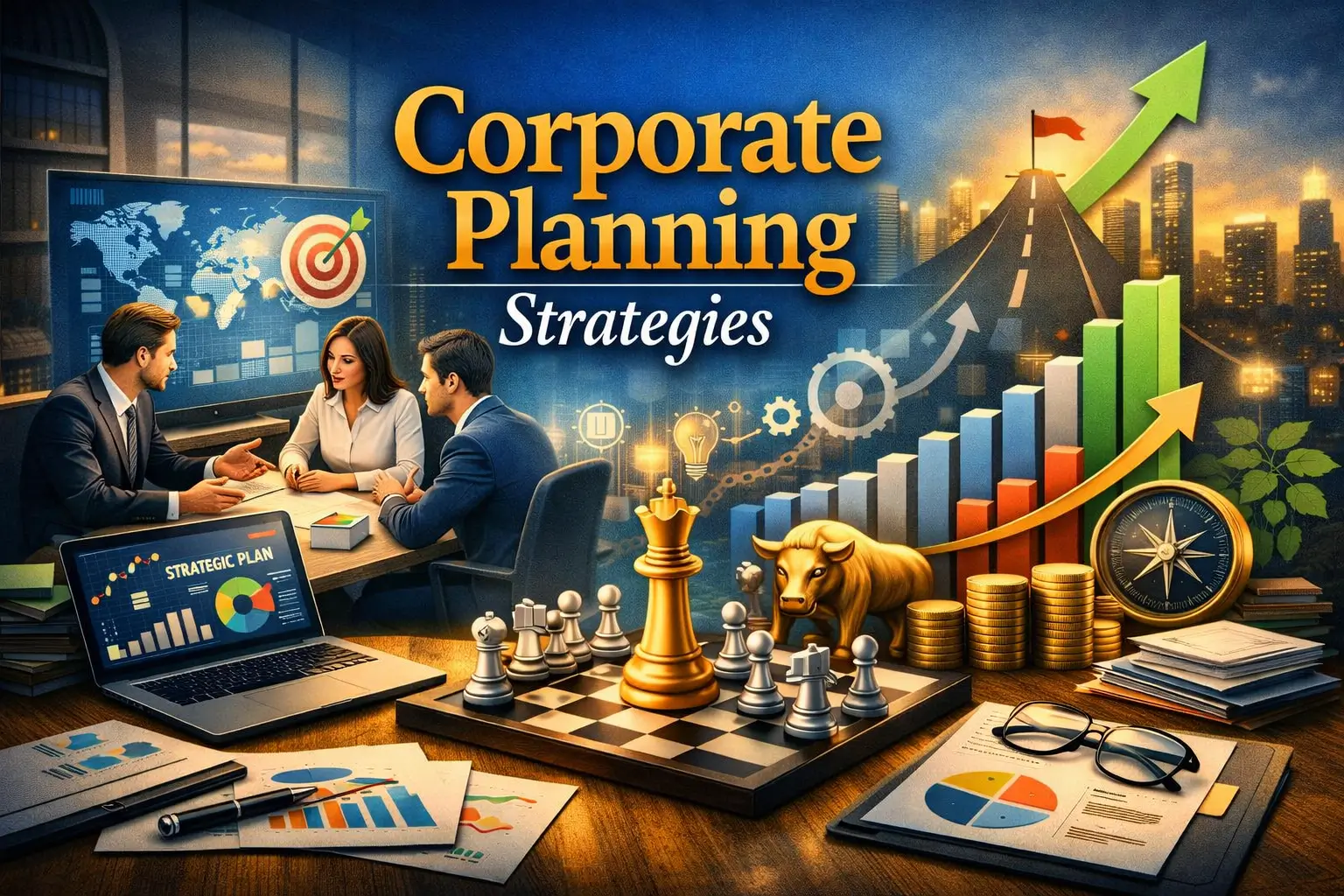 Professional course image for Corporate Planning Strategies with business and strategy visuals