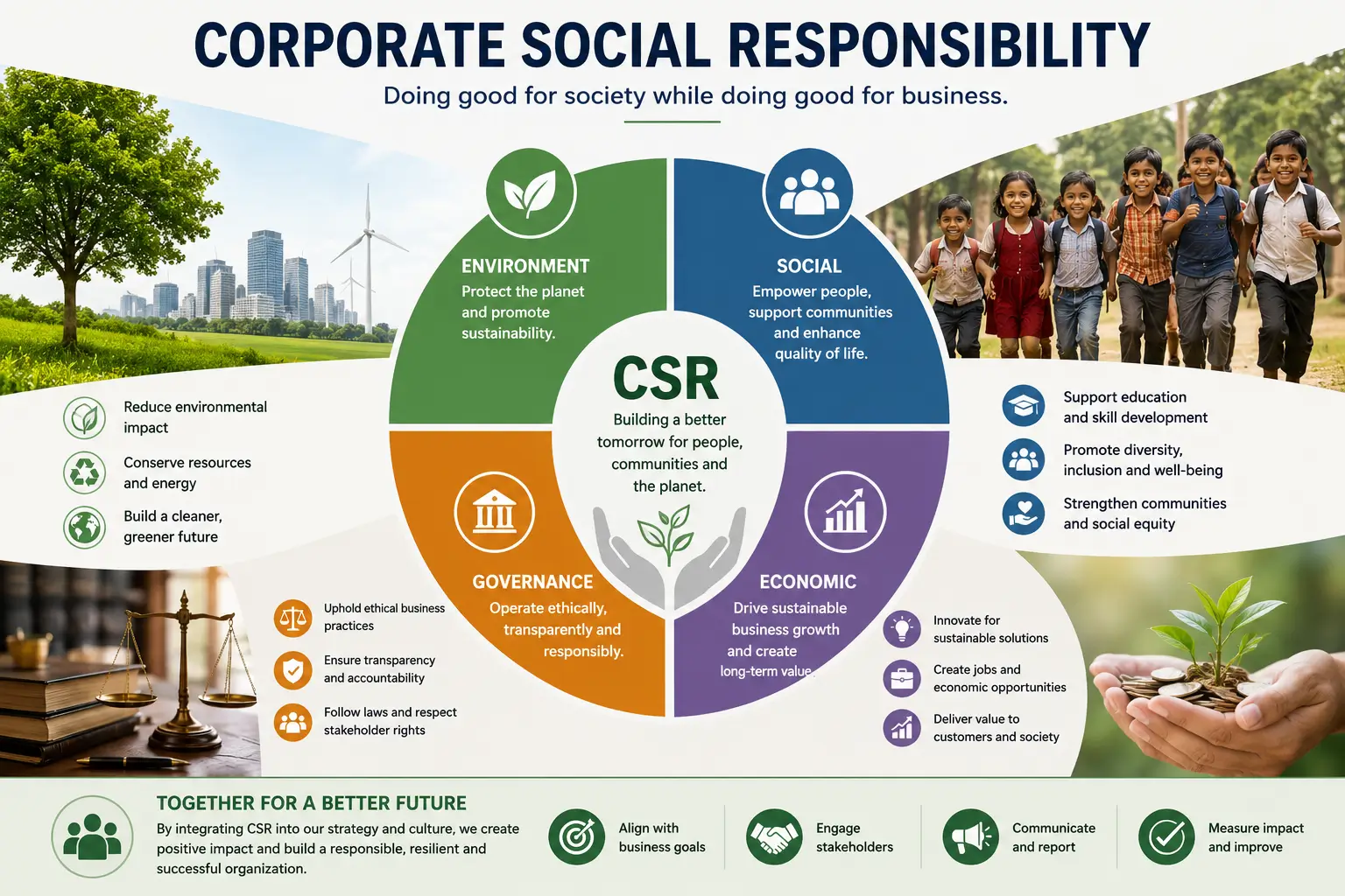 Professional corporate social responsibility course design with ethical and sustainable visuals