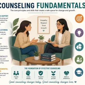 Professional Counseling Fundamentals course image with counselors and support visuals