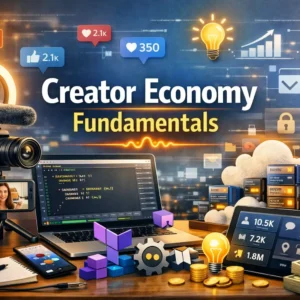 Professional Creator Economy Fundamentals course image with content creation and monetization visuals