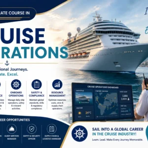 Professional Cruise Operations course image with ship and hospitality visuals