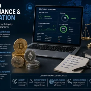 Professional Crypto Compliance & Regulation course image with blockchain and legal visuals