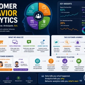 Educational banner for Customer Behavior Analytics course showing consumer insights and data visuals