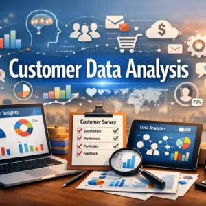 Professional Customer Data Analysis course image with analytics and CRM visuals