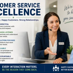 Professional Customer Service Excellence course image with customer support and engagement visuals