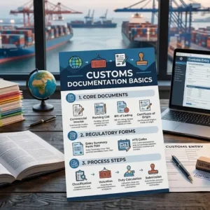 Professional customs documentation basics course design with shipping and compliance visuals