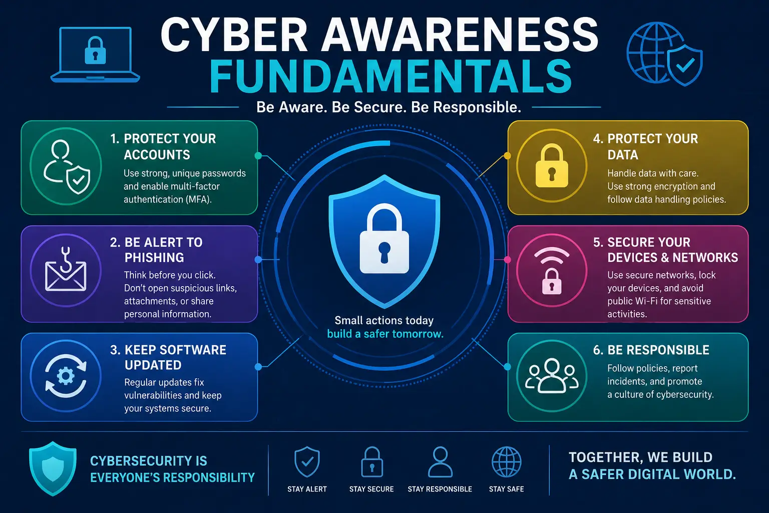 Professional cyber awareness fundamentals course design with security visuals