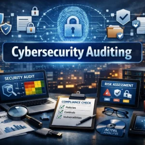 Professional Cybersecurity Auditing course image with compliance and risk assessment visuals