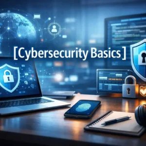Professional Cybersecurity Basics course image with shield and padlock visuals