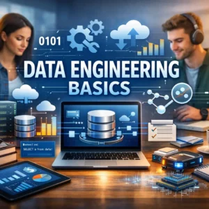 High-quality educational banner for Data Engineering Basics with modern data visuals