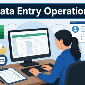 Modern educational course image for Data Entry Operations showing digital tools and workspace