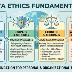 Professional Data Ethics Fundamentals course image with privacy and responsible data use visuals