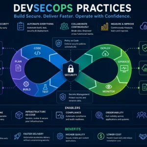 Professional course image for DevSecOps Practices with modern security and automation visuals