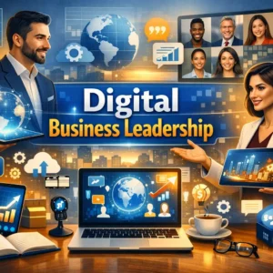 Professional digital business leadership course design with modern technology visuals