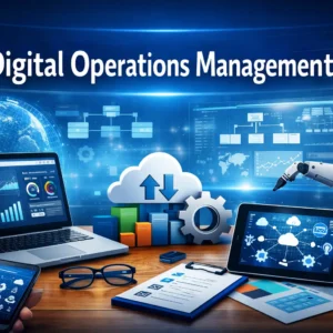 Professional Digital Operations Management course image with technology and analytics visuals