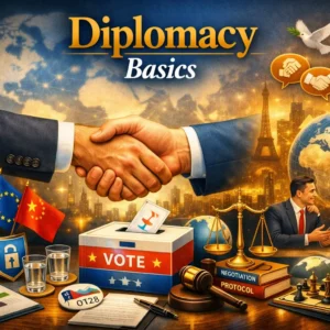 Professional course image for Diplomacy Basics with international relations visuals