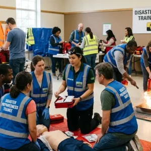 Professional disaster preparedness training course design with emergency and safety visuals