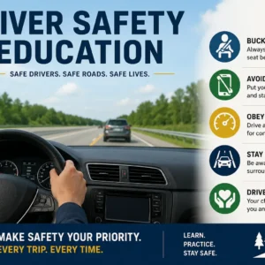 Professional Driver Safety Education course image with road safety and driving visuals