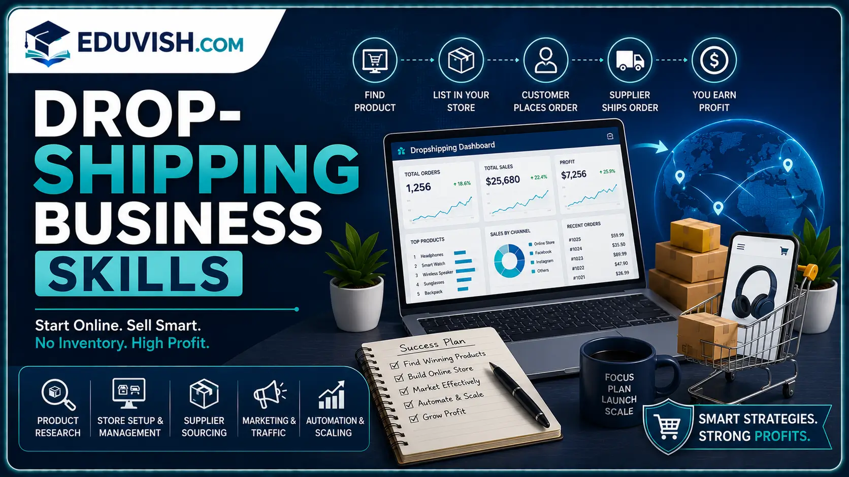 Student learning dropshipping business strategies and ecommerce management