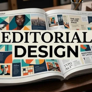 Professional Editorial Design course image with magazine layouts and typography visuals