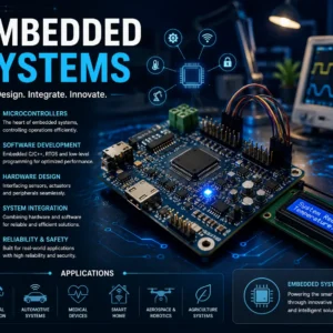 Modern educational banner for Embedded Systems course with technology visuals