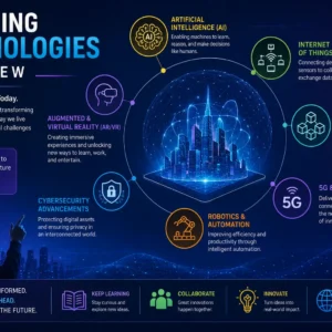 Professional emerging technologies overview course design with futuristic visuals