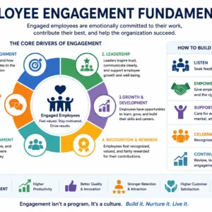 Professional employee engagement fundamentals course design with workplace visuals